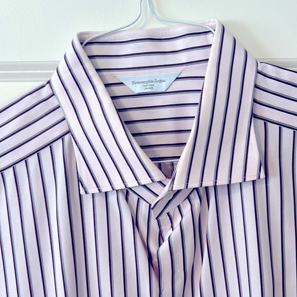 Ermenegildo Zegna Light pink/gray striped Men’s Dress Shirt with Cuffs - Size XL - Picture 2 of 4